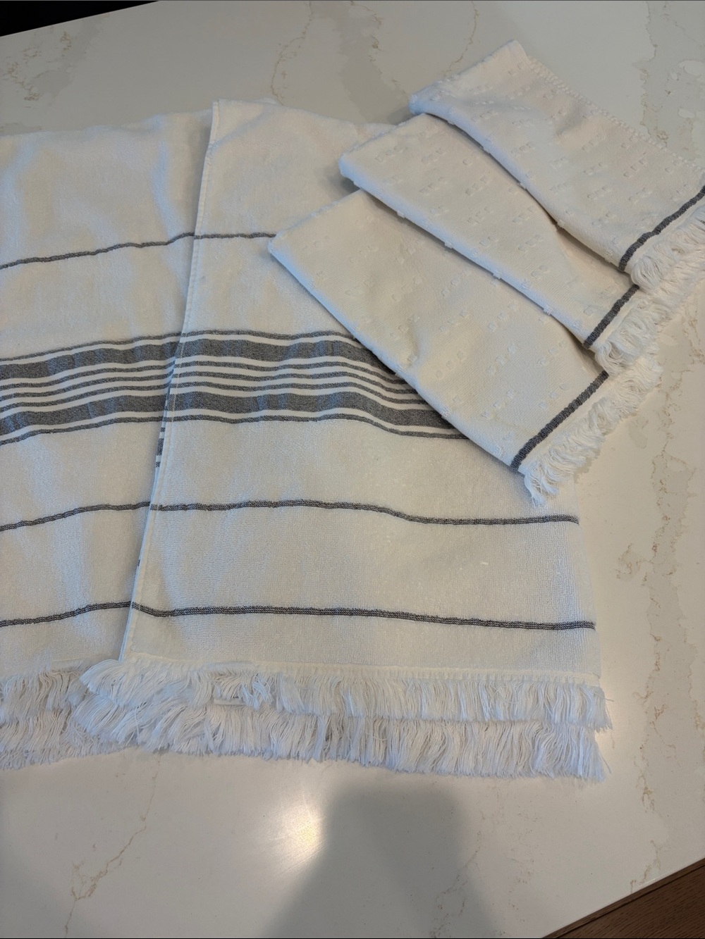 Hearth & Hand Creme and dark Gray Cotton Bath and hand Towels., like new - Picture 2 of 12